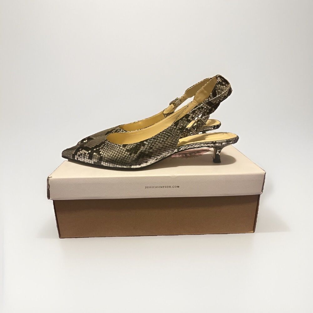 Jessica Simpson Vellana Kitten Heel Chrome 11M Lux Metal Snake